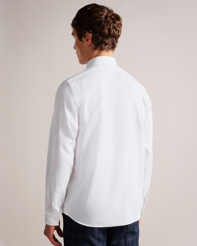 Chemises Ted Baker Long Sleeve Textured Blanche Homme | RMM-65828231